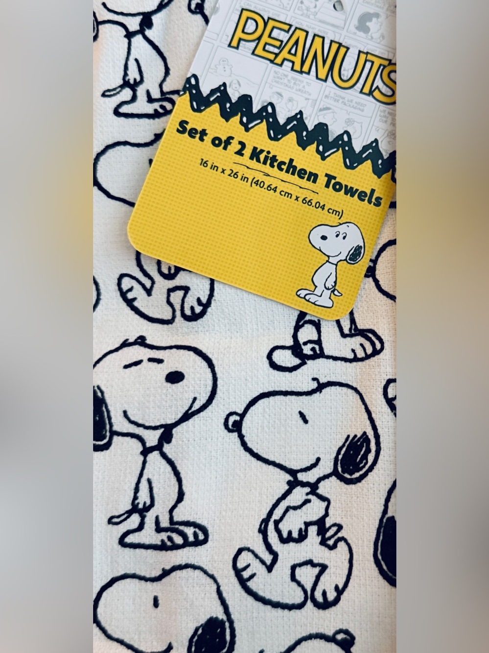 Peanuts Snoopy Printed Kitchen Towels - Black & White